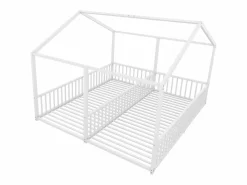 ModernLuxe Cama-cabina de hierro 2x90x200cm - con techo y somier -