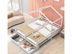 ModernLuxe Cama-cabina de pino macizo 2x90x200 cm - con 2 cajones - Blanco
