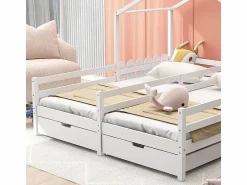 ModernLuxe Cama-cabina de pino macizo 2x90x200 cm - con 2 cajones - Blanco