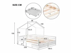 ModernLuxe Cama-cabina de pino macizo 2x90x200 cm - con 2 cajones - Blanco