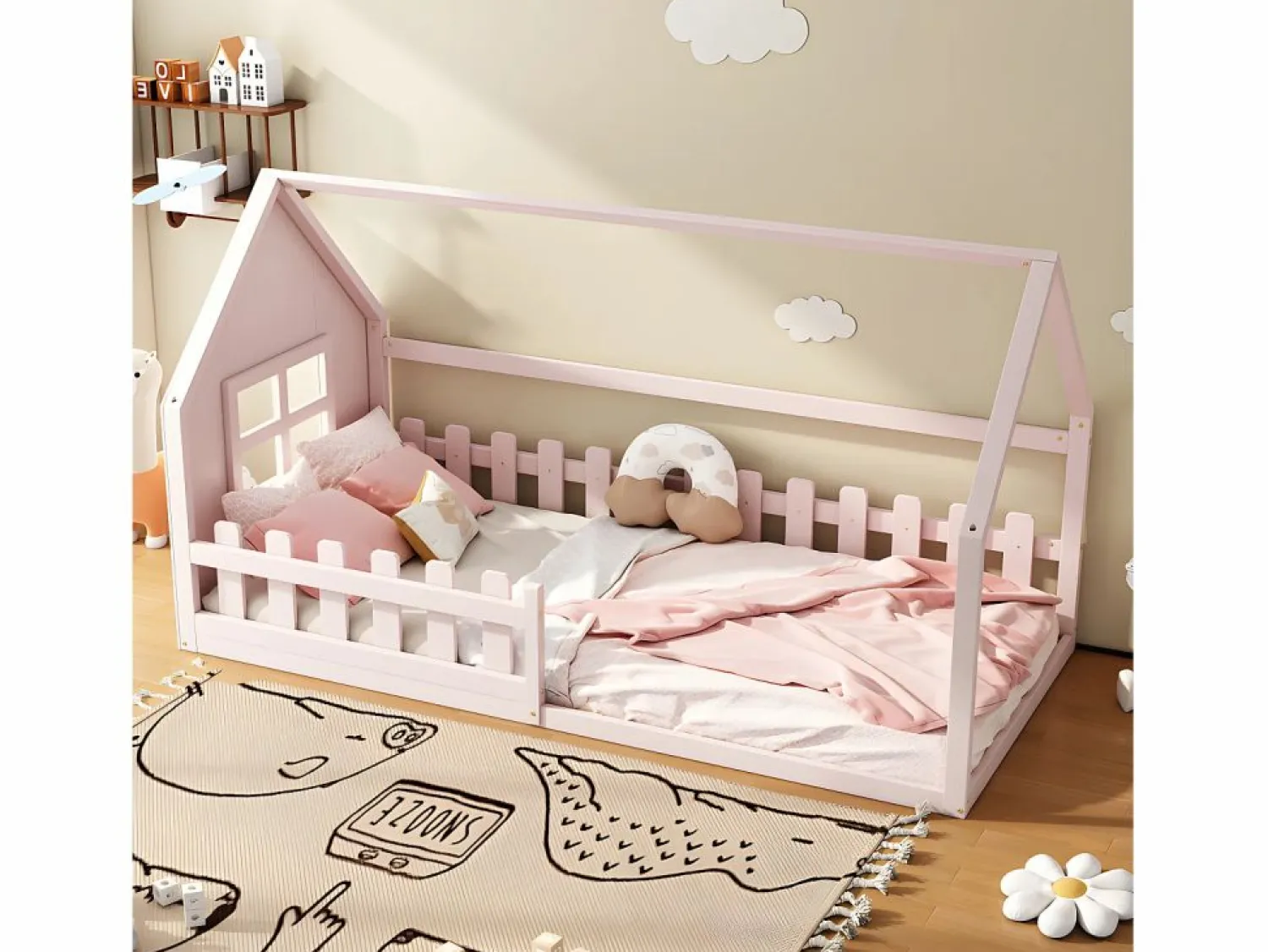 Best Cama-cabina para niños 90x200 cm - con forma de casita - en madera de pino y MDF - Cama Montessori