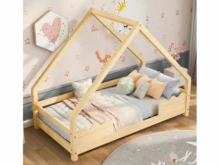 Outlet Cama-cabina 90x200 cm - madera de pino - con protección contra caídas y somier - Natural Cama Montessori