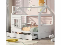 ModernLuxe Camarote 90x200 cm con 2 cajones - forma de casa - madera maciza - Blanco