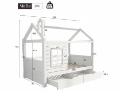 ModernLuxe Camarote 90x200 cm con 2 cajones - forma de casa - madera maciza - Blanco