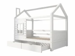 ModernLuxe Camarote 90x200 cm con 2 cajones - forma de casa - madera maciza - Blanco