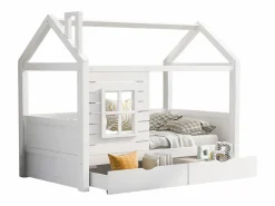 ModernLuxe Camarote 90x200 cm con 2 cajones - forma de casa - madera maciza - Blanco