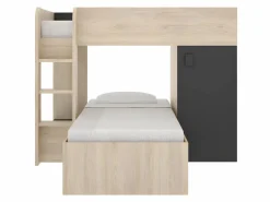 Clearance Camas tren modulares rinconeras compartimentos y colchón 2x90x190 cm roble y antracita RICARDO Cama Litera