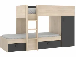 Clearance Camas tren modulares rinconeras compartimentos y colchón 2x90x190 cm roble y antracita RICARDO Cama Litera