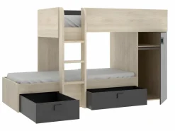 Clearance Camas tren modulares rinconeras compartimentos y colchón 2x90x190 cm roble y antracita RICARDO Cama Litera