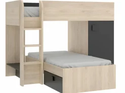 Clearance Camas tren modulares rinconeras compartimentos y colchón 2x90x190 cm roble y antracita RICARDO Cama Litera