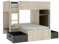 Clearance Camas tren modulares rinconeras compartimentos y colchón 2x90x190 cm roble y antracita RICARDO Cama Litera
