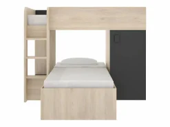 Vente-unique Camas tren modulares rinconeras con compartimentos 2x90x190 cm. roble y antracita. RICARDO