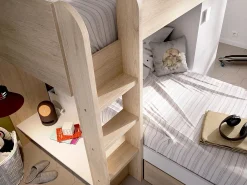 Vente-unique Camas tren modulares rinconeras con compartimentos 2x90x190 cm. roble y blanco. RICARDO