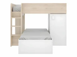Vente-unique Camas tren modulares rinconeras con compartimentos 2x90x190 cm. roble y blanco. RICARDO