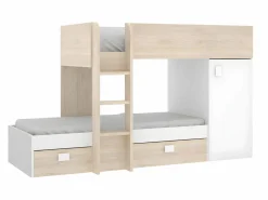 Sale Camas tren modulares rinconeras compartimentos y colchón 2x90x190 cm roble y blanco. RICARDO Cama Litera
