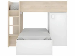 Sale Camas tren modulares rinconeras compartimentos y colchón 2x90x190 cm roble y blanco. RICARDO Cama Litera