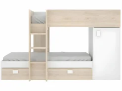 Sale Camas tren modulares rinconeras compartimentos y colchón 2x90x190 cm roble y blanco. RICARDO Cama Litera
