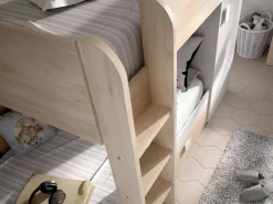 Sale Camas tren modulares rinconeras compartimentos y colchón 2x90x190 cm roble y blanco. RICARDO Cama Litera