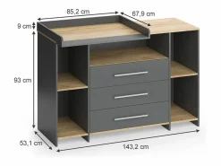 Sale Vicco Cambiador antracita/roble dorado 143.2x53.1x93 oskar Gris antracita