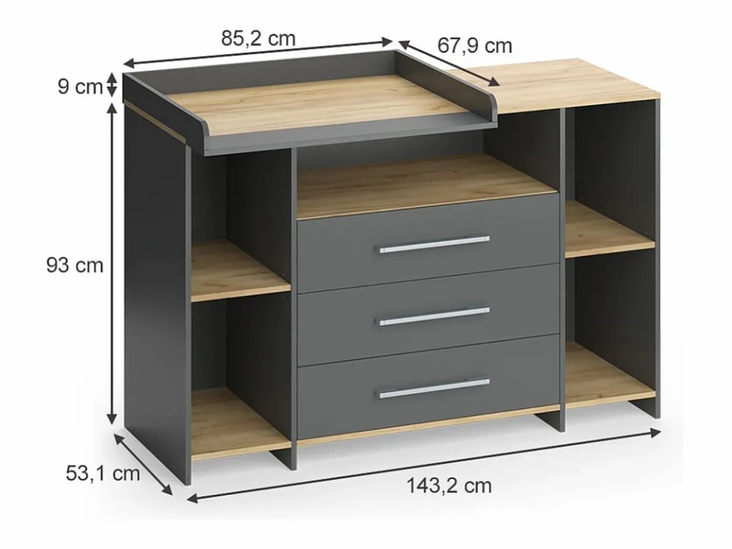 Sale Vicco Cambiador antracita/roble dorado 143.2x53.1x93 oskar Gris antracita