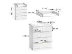 Best Cambiador / alto brillo 80x76x110.2 emma Mueble De Bebé