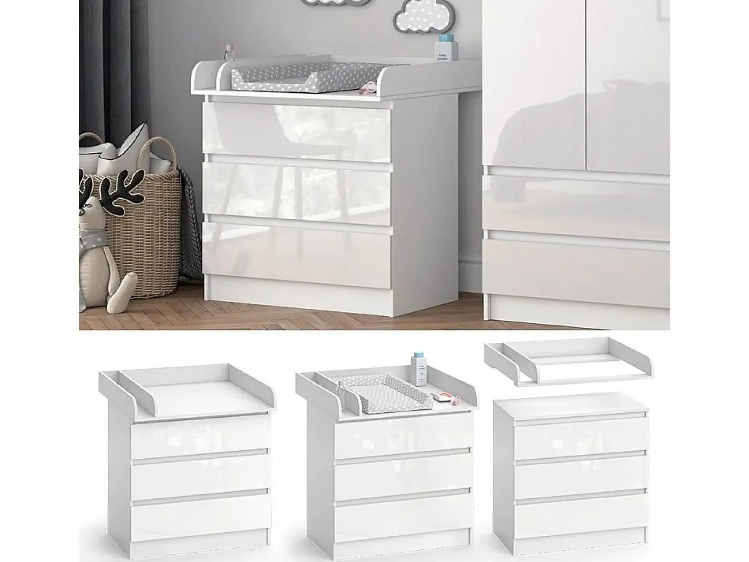 New Vicco Cambiador / alto brillo 80x76x87 emma Blanco