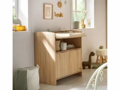 New Sauthon Cambiador de 2 puertas con tiradores y hornacina decorados en roble dorado Marru00f3n