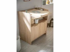 New Sauthon Cambiador de 2 puertas con tiradores y hornacina decorados en roble dorado Marru00f3n