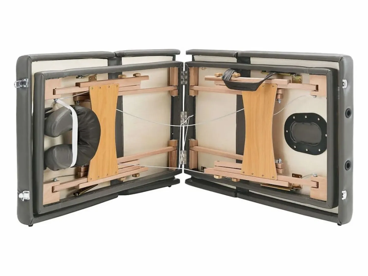 Discount Camilla de masaje de 4 secciones estructura de madera banco de masaje reposacabezas reposabrazos ajustable cama de masaje plegable portátil antracita 02_0001802 Camilla De Masaje