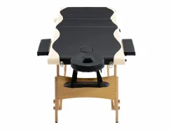 Helloshop26 Camilla de masaje plegable 3 secciones madera negra y beige 02_0001832