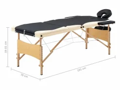Helloshop26 Camilla de masaje plegable 3 secciones madera negra y beige 02_0001832