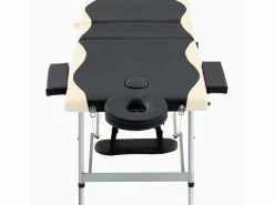 Hot Helloshop26 Camilla de masaje plegable 3 secciones acero inoxidable negro y beige 02_0001821 Negro / Beige