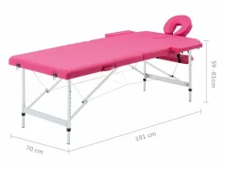 Helloshop26 Camilla de masaje plegable de 2 secciones acero inoxidable rosa 02_0001809