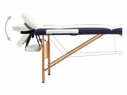 Best Helloshop26 Camilla de masaje plegable camilla de masaje banco sofá portátil terapia cosmética profesional Shiatsu Reiki 2 zonas madera blanca y morada 02_0001812 Blanco