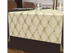 Best Soleil d'ocre Camino de mesa festivo en puro algodón 40x180 cm CELESTE oro, por Beige