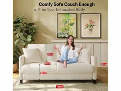DripeX Canapé 2 plazas en Tejido de felpa teddy con 2 Almohadas - - 148 x 89 x 79cm