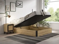 Discount Canapé abatible 140 x 190 cm - Natural claro y negro - NAMOSI de YSMÉE Somier Con Canapé|Somier - 140X190Cm