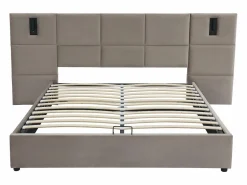 Outlet Vente-unique Canapé abatible 180 x 200 cm con cabecero y lámpara integrada en terciopelo - SARETO Topo