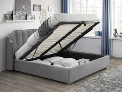 Vente-unique Canapé abatible 160 x 200 cm con cabecero curvo de terciopelo - TEOMIS
