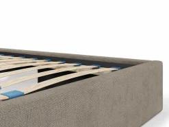 New Canapé abatible 140 x 190 cm con cabecero con costuras verticales tela taupe - KILACLO Cama Con Canapé