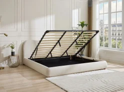 Outlet Vente-unique Canapé abatible 180 x 200 cm en tela bouclé beige + colchón - VANARI Blanco