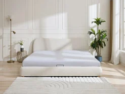 Outlet Vente-unique Canapé abatible 180 x 200 cm en tela bouclé beige + colchón - VANARI Blanco