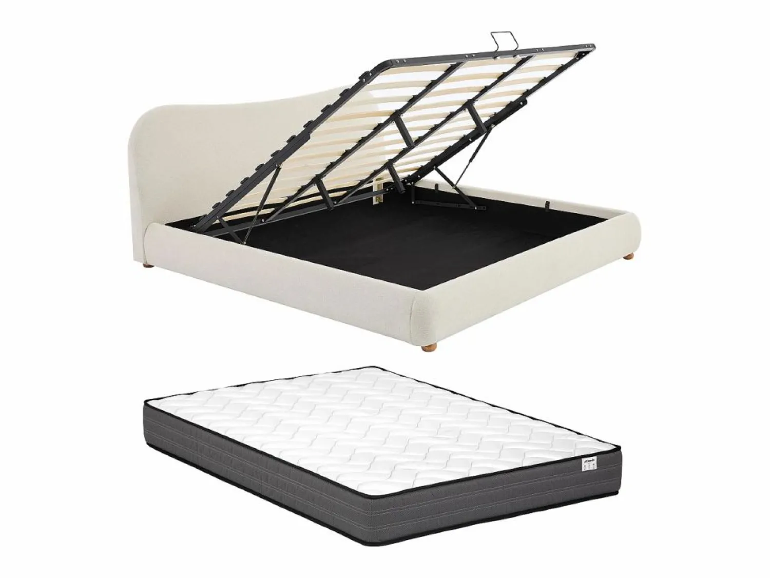 Outlet Vente-unique Canapé abatible 180 x 200 cm en tela bouclé beige + colchón - VANARI Blanco