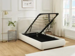 Canapé abatible 90 x 190 cm en tela bouclé beige + colchón - VANARI Cama Con Canapé|Cama Con Almacenaje