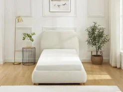 Canapé abatible 90 x 190 cm en tela bouclé beige + colchón - VANARI Cama Con Canapé|Cama Con Almacenaje