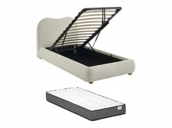 Canapé abatible 90 x 190 cm en tela bouclé beige + colchón - VANARI Cama Con Canapé|Cama Con Almacenaje