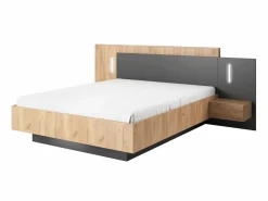 Vente-unique Canapé abatible con mesitas de noche 140 x 190 cm 2 cajones y LEDs natural y antracita - FRANCOLI