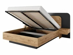 Vente-unique Canapé abatible con mesitas de noche 160 x 200 cm y LEDs en color natural y antracita - DESADO Gris antracita / Color natural claro