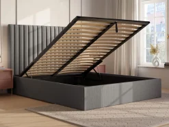 Discount Vente-unique Canapé abatible de 160 x 200 cm con cabecero de pana + colchón - SARAH Gris