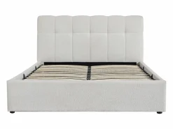 Vente-unique Canapé abatible de 140 x 190 cm de tela bouclé blanca + colchón - MAZIRI